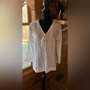 Bellambra Made In Italy 100% Linen White Tunic Sequin V-Neck Back Crochet Insert